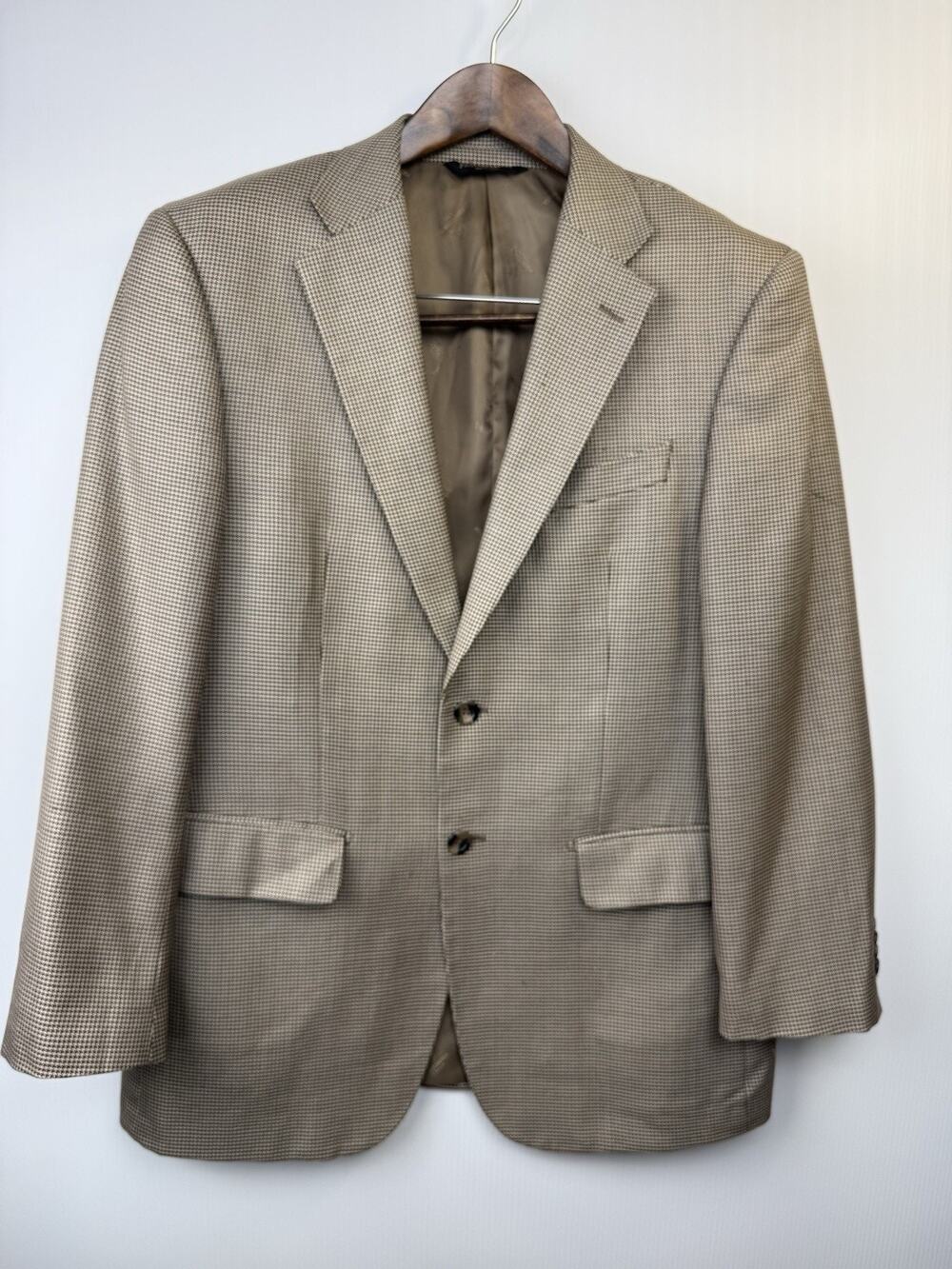Prontomoda Italia Mens 42R Brown Houndstooth Silk Wool Cashmere Blazer 2Btn Coat